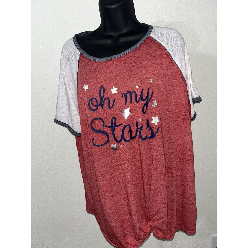 Oh My Stars Graphic Print T Shirt Top By Active Women XL Tied Waist